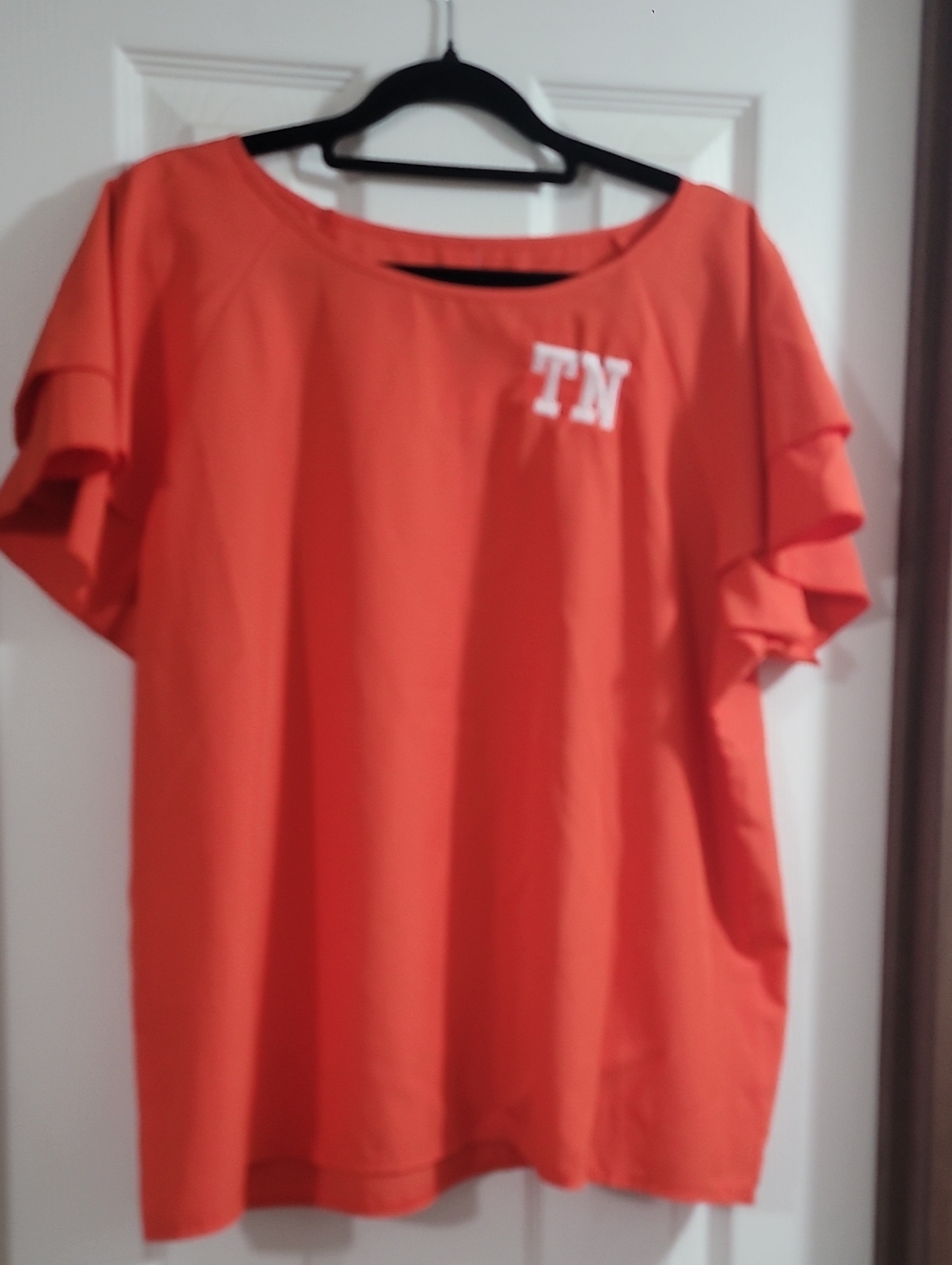 Orange Ruffle Sleeve Women's Top with TN Chest Detail